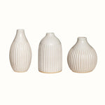 Set of 3 ribbed bud vases in neutral stoneware