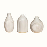 Set of 3 ribbed bud vases in neutral stoneware