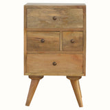 Rectangle bedside table crafted from wood in a natural finish. 