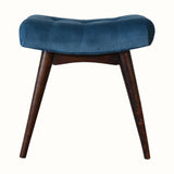 Bethell Curved Stool, Small - Teal Velvet/Walnut