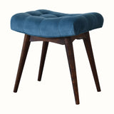 Bethell Curved Stool, Small - Teal Velvet/Walnut