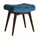 Bethell Curved Stool, Small - Teal Velvet/Walnut