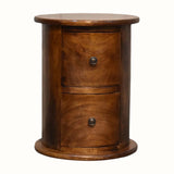 Holt 2 Drawer Drum Side Table, Small - Chestnut