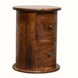 Holt 2 Drawer Drum Side Table, Small - Chestnut