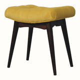 Bethell Curved Stool, Small - Mustard Velvet/Walnut