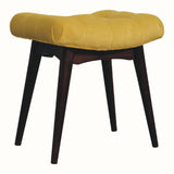 Bethell Curved Stool, Small - Mustard Velvet/Walnut