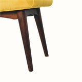 Bethell Curved Stool, Small - Mustard Velvet/Walnut