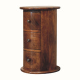 Holt 3 Drawer Drum Side Table, Small - Chestnut