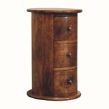 Holt 3 Drawer Drum Side Table, Small - Chestnut