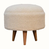 Button Bouclé Footstool - Cream/Natural