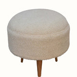 Button Bouclé Footstool - Cream/Natural