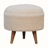 Button Bouclé Footstool - Cream/Natural