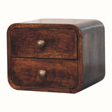 Hamade Wall Mounted 2 Drawer Bedside Table, Small - Honey Caramel