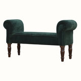 Mineo Velvet Bench - Emerald Green/Walnut