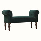 Mineo Velvet Bench - Emerald Green/Walnut