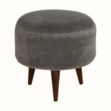 Button Velvet Footstool - Grey/Walnut