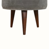 Button Velvet Footstool - Grey/Walnut