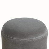 Button Velvet Footstool - Grey/Walnut