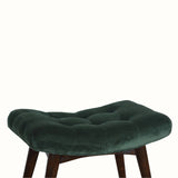 Bethell Curved Stool - Emerald Green Velvet/Walnut