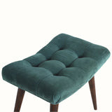 Bethell Curved Stool - Emerald Green Velvet/Walnut