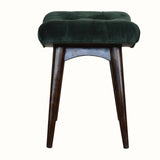 Bethell Curved Stool - Emerald Green Velvet/Walnut