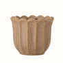 Mini plant pot in brown stoneware with a grooved texture.