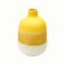 Bud vase in yellow reactive glaze with white stoneware dipped effect.